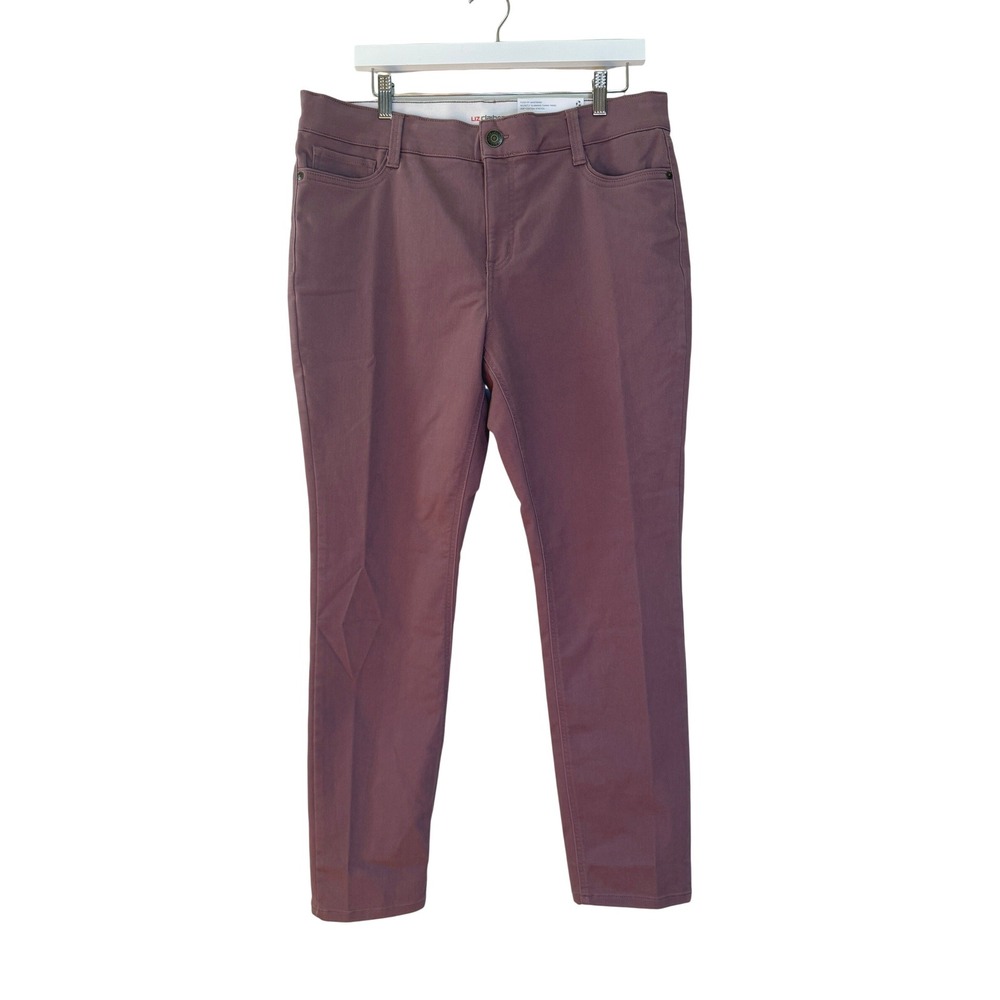 Liz Claiborne Sara Slim Leg Pants Womens 14 Grape Shake Mid-Rise Slimming Tummy